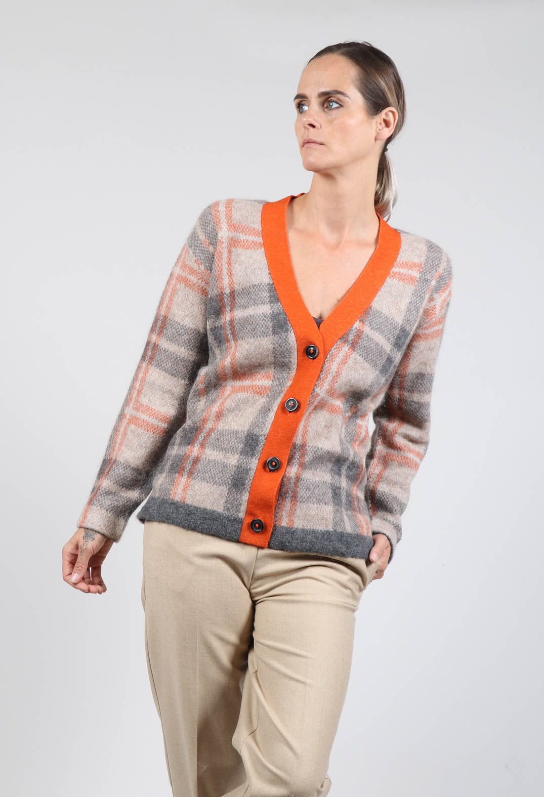 Ingrid Cardigan in Orange and Beige