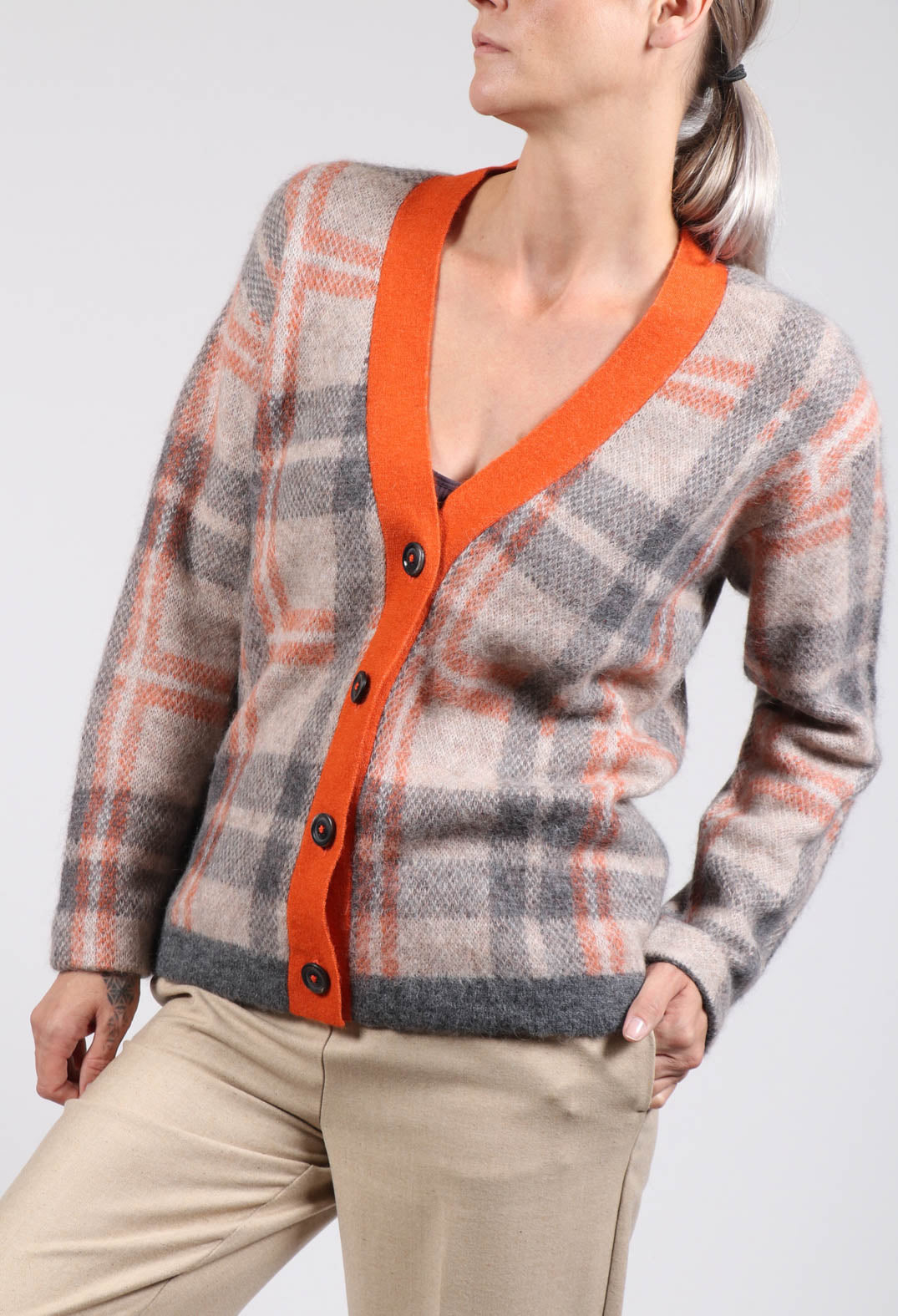 Ingrid Cardigan in Orange and Beige