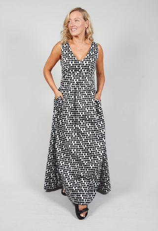 v neck maxi dress with spot print in black