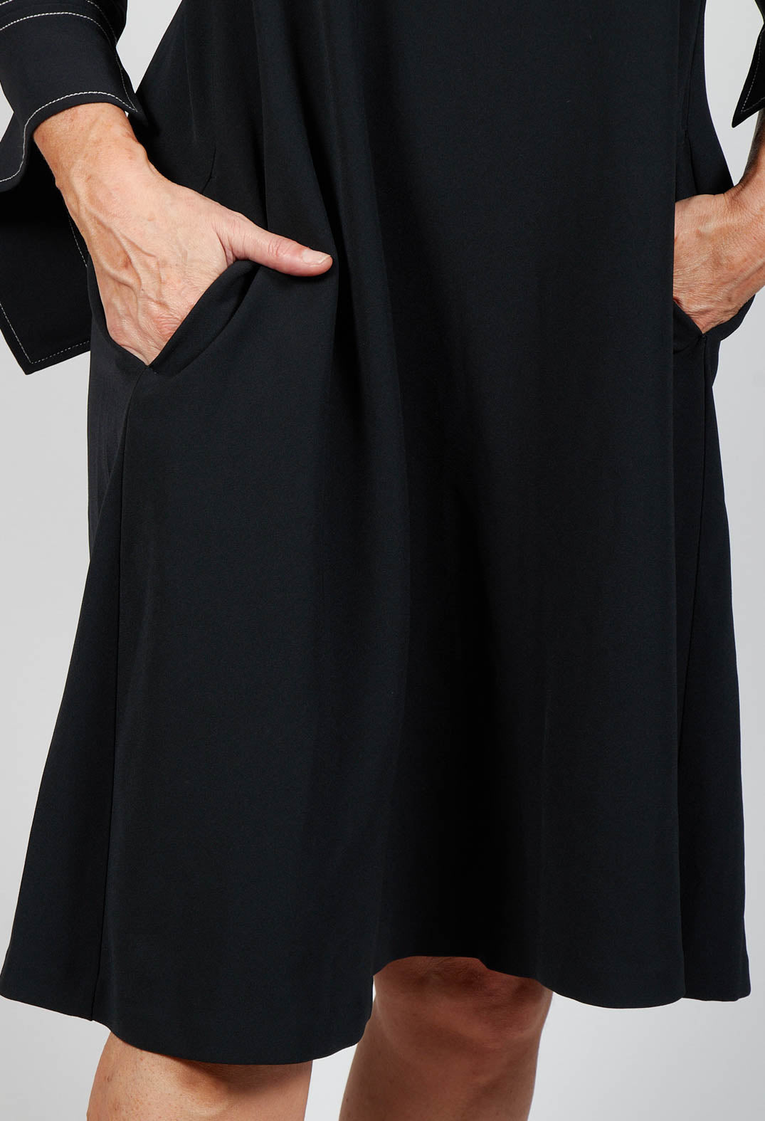 black midi shift dress with front pockets