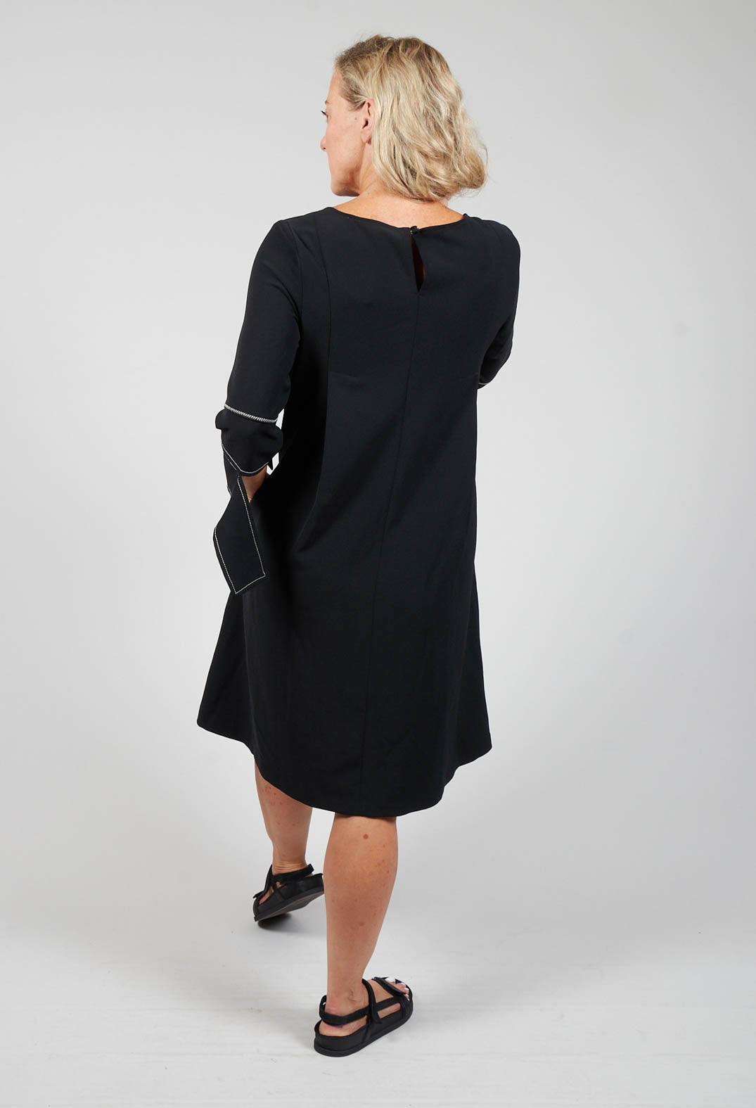 black midi shift dress with sleeve detailing
