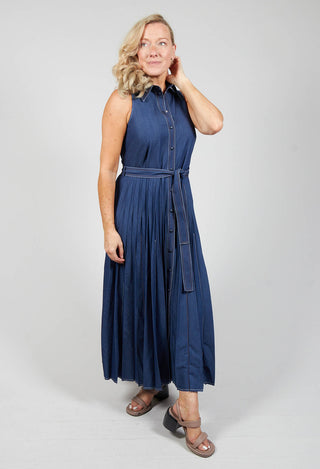 long denim-look dress in blue