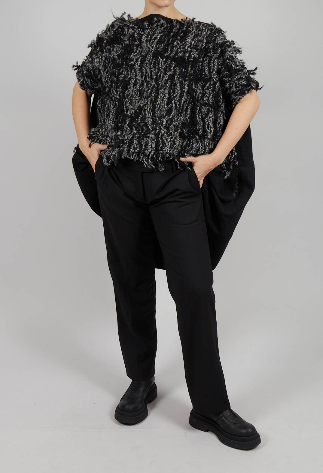 Straight Leg Trousers with Zip Fastening in Black