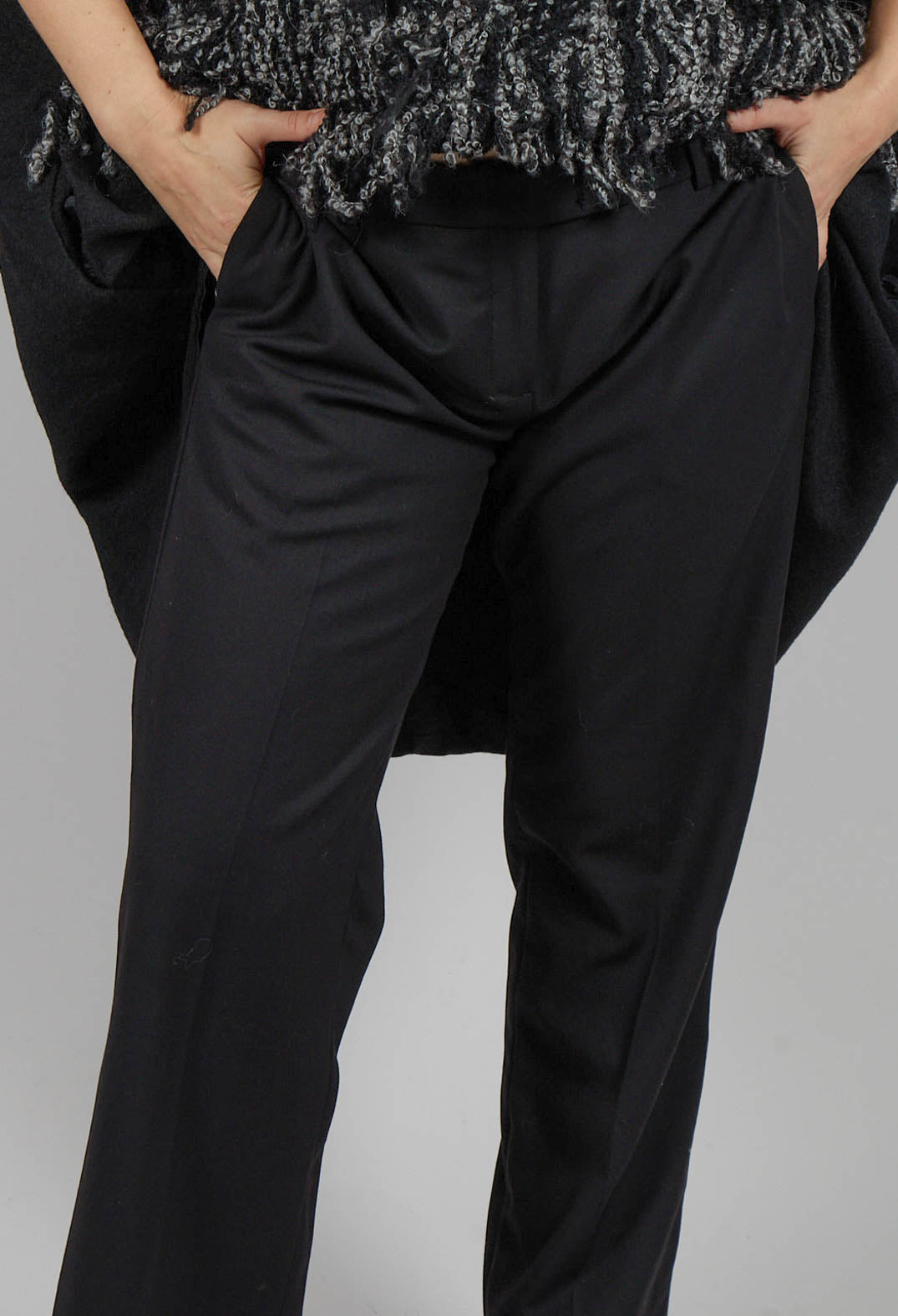 Straight Leg Trousers with Zip Fastening in Black