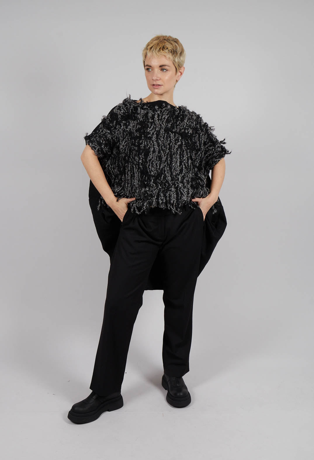 Straight Leg Trousers with Zip Fastening in Black