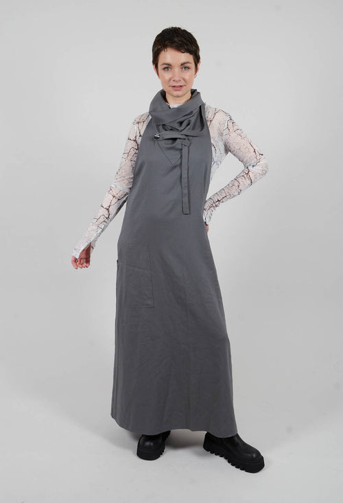 Long Backless Woven Dress with Collar in Stone