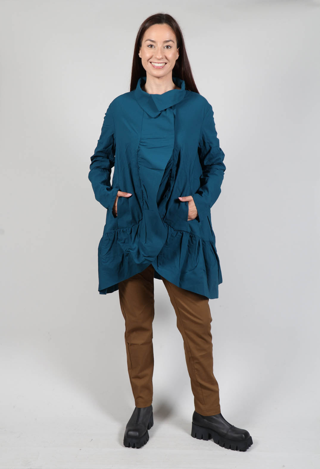 Jacket with High Low Peplum Hem in Ink