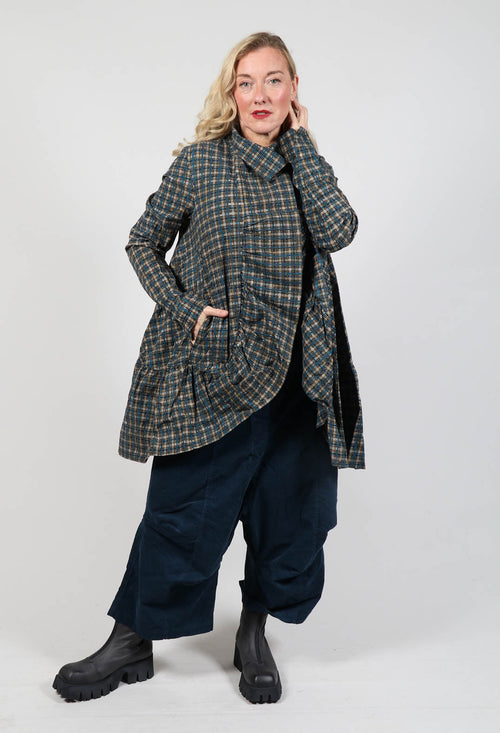 Jacket with High Low Peplum Hem in Ink Check