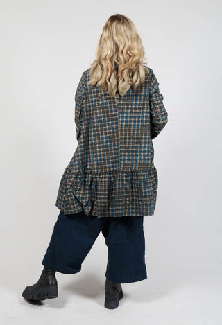 Jacket with High Low Peplum Hem in Ink Check