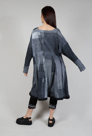 Jersey Dress with Drawstring Hem in Black Print