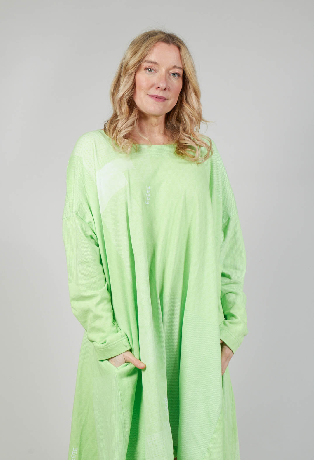 Jersey Dress with Drawstring Hem in Lime Print