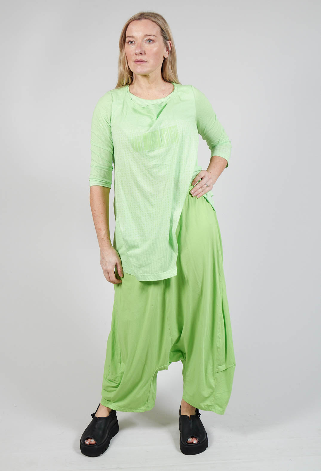 Jersey Drop Crotch Trousers in Lime