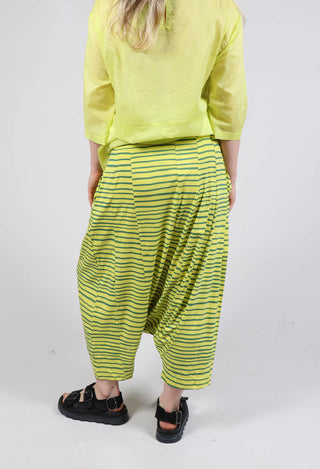 Jersey Drop-Crotch Trousers in Lime with Green Lines