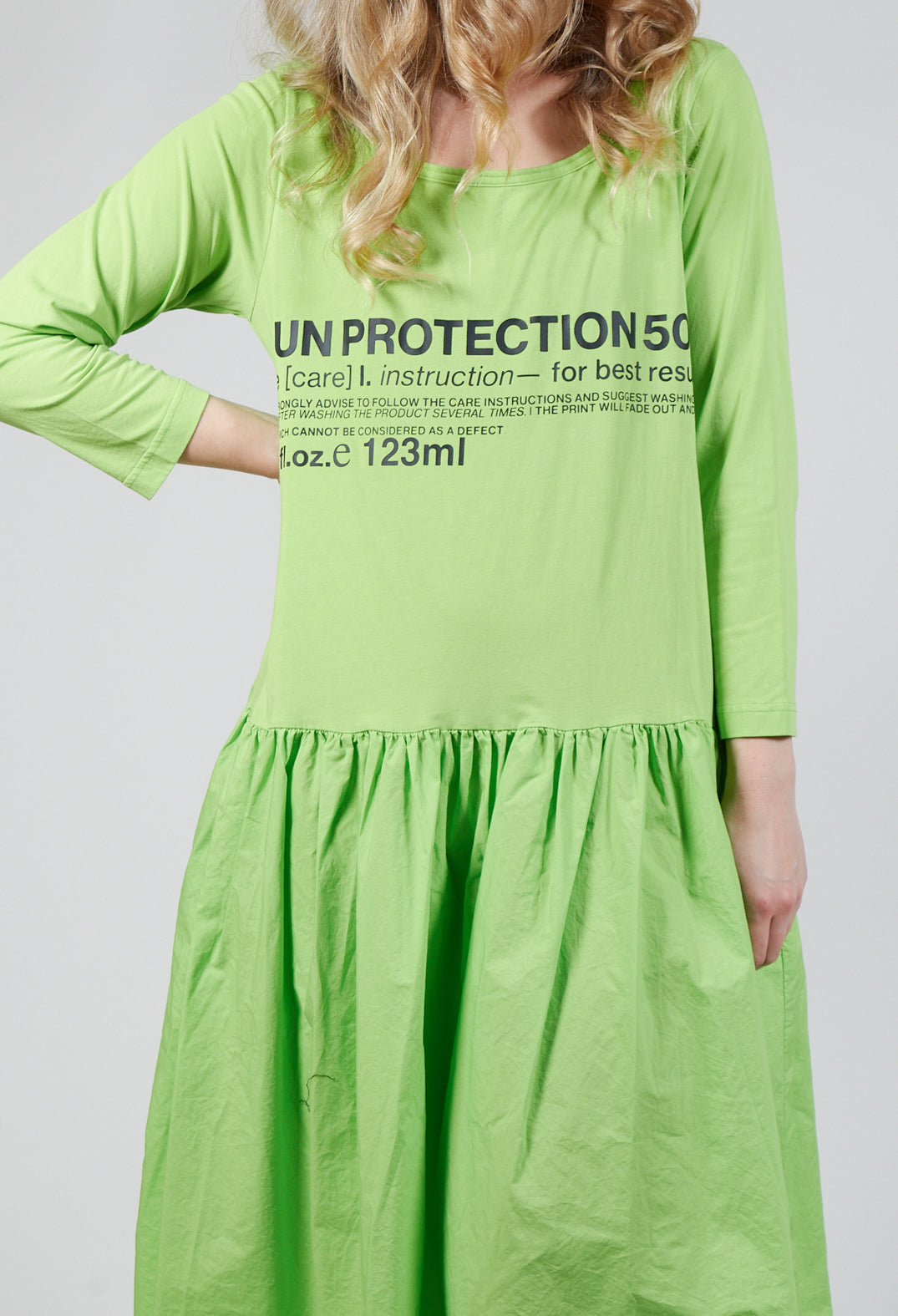 Jersey Top Dress with Lettering Motif in Lime Print