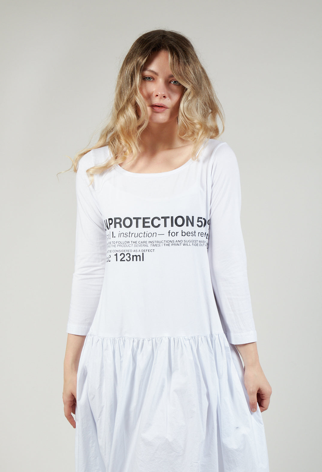 Jersey Top Dress with Lettering Motif in White Print