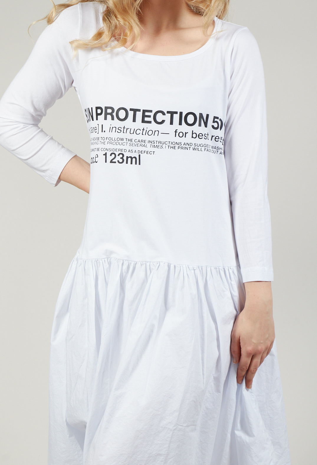 Jersey Top Dress with Lettering Motif in White Print