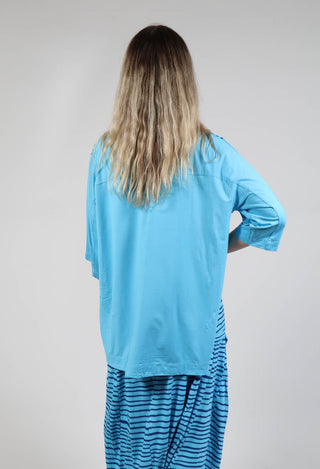 Jersey Top in Turquoise with Blue Lines