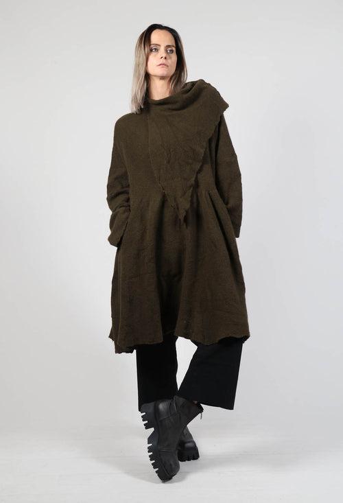 Jumper Dress with Ascot Neck Detail in Khaki