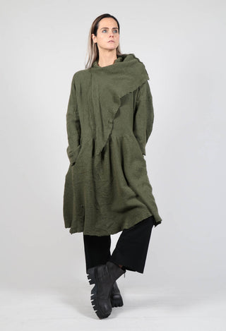 Jumper Dress with Ascot Neck Detail in Olive