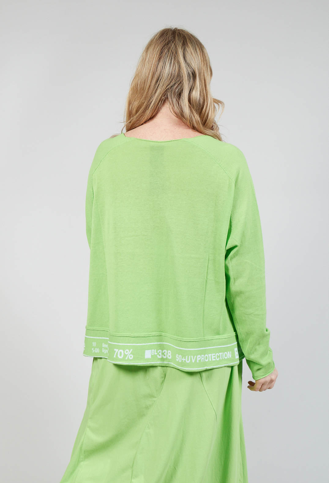 Jumper with Hemline Lettering in Lime Jacquard