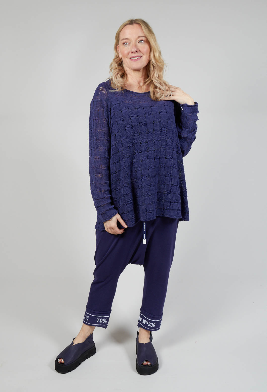 Jumper with Square Detail Knit in Azur