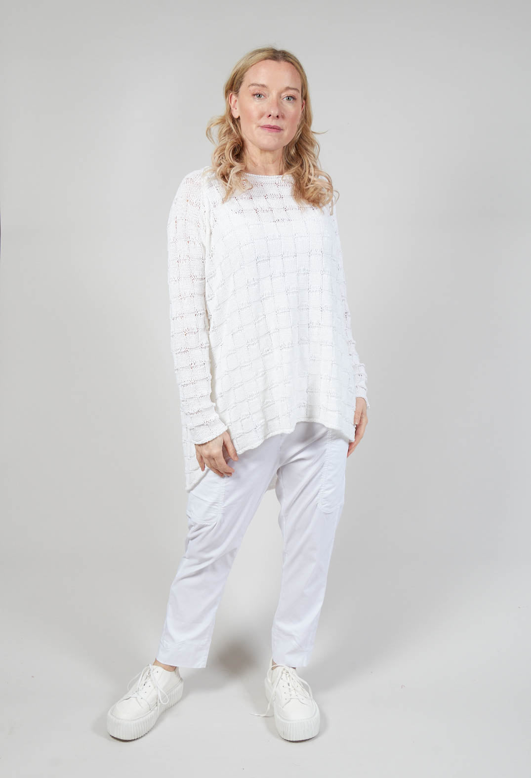 Jumper with Square Detail Knit in White