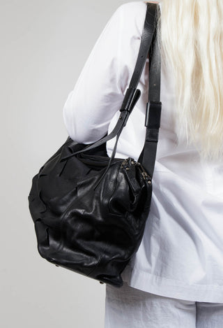 Large Leather Bag with Strap Detail in Borsa Punk Nero