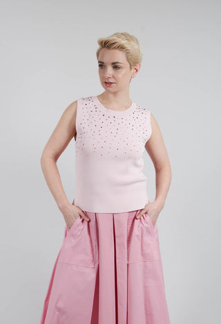Knit Top with Crystals in Flamingo