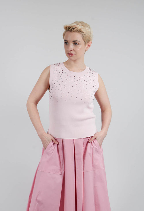 Knit Top with Crystals in Flamingo