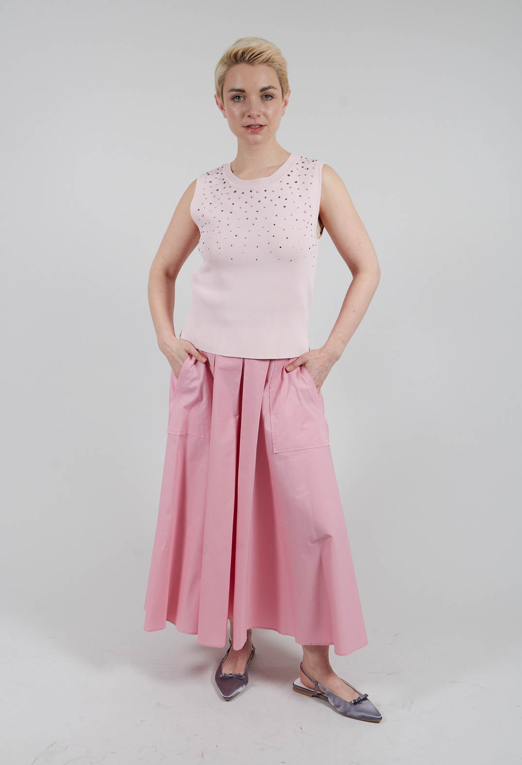 Knit Top with Crystals in Flamingo