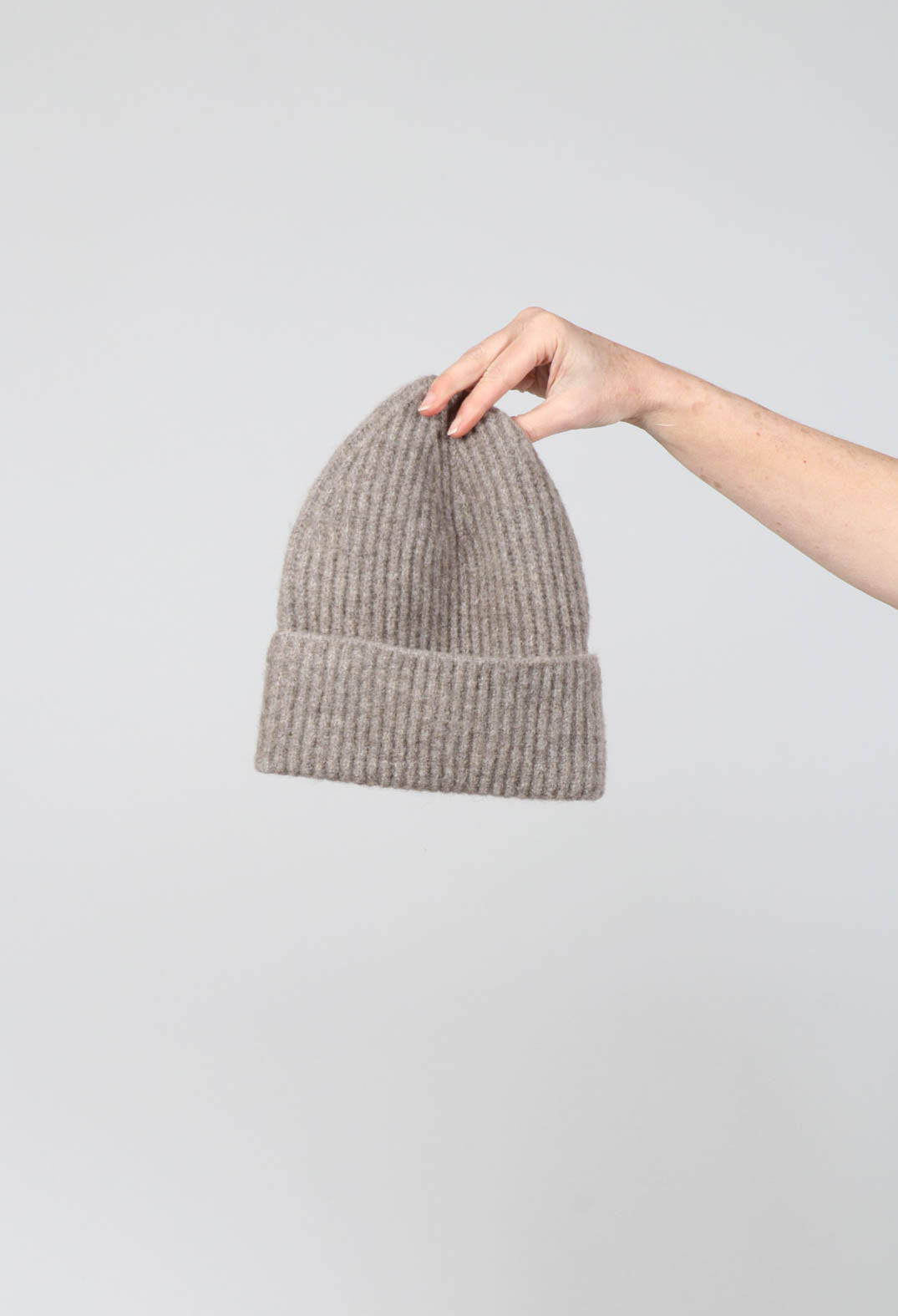 Knitted Beanie Hat in Taupe