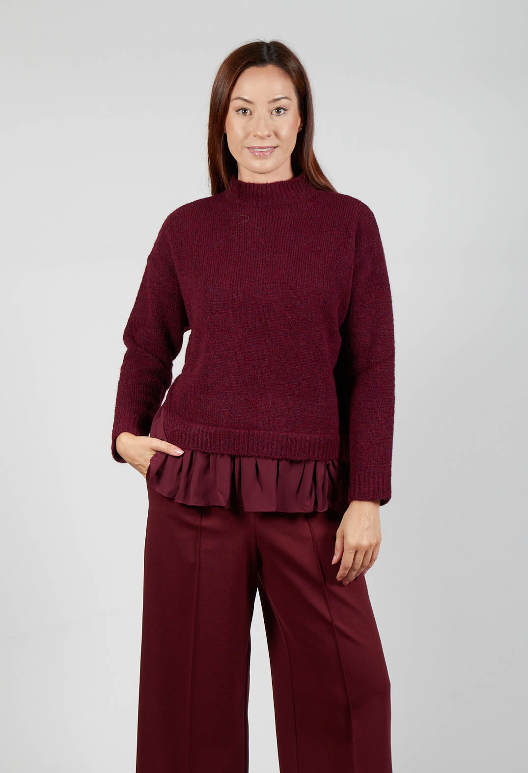 Knitted Jumper with Frill Hem in Rumba
