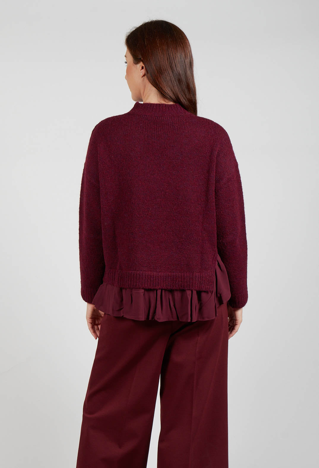 Knitted Jumper with Frill Hem in Rumba