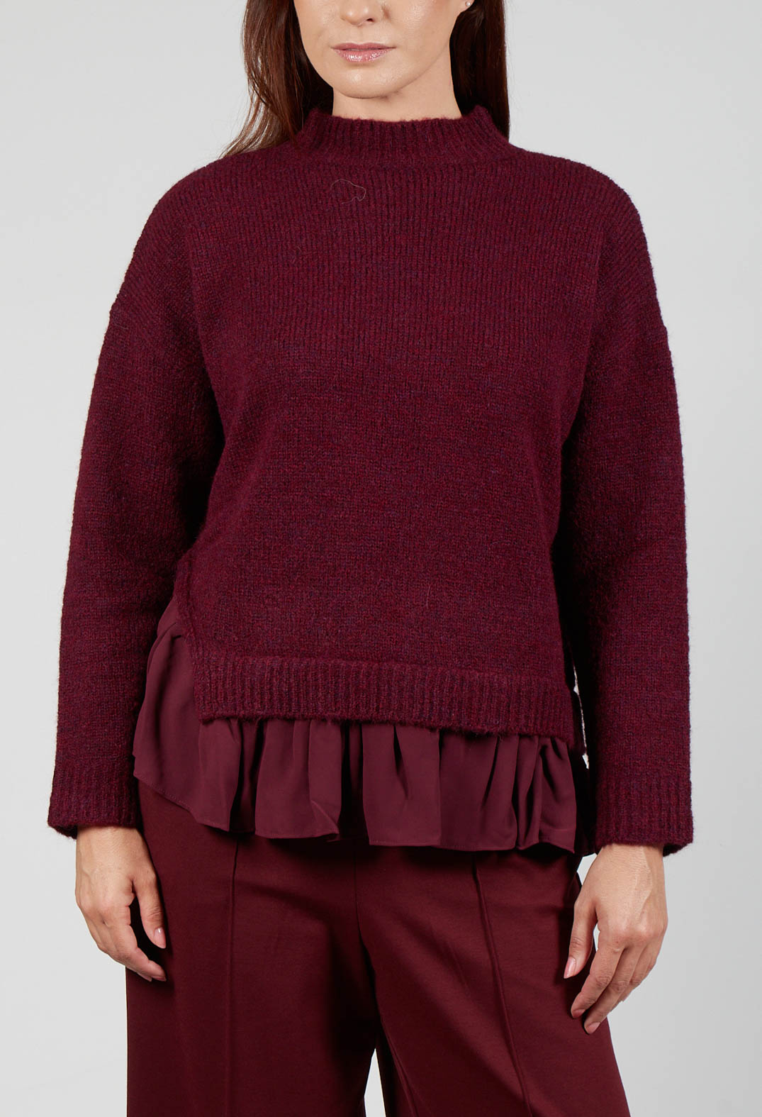Knitted Jumper with Frill Hem in Rumba