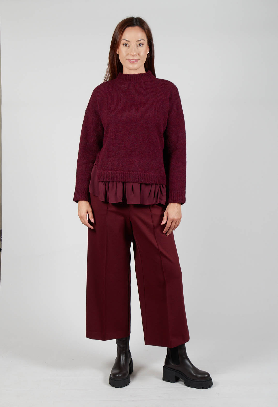 Knitted Jumper with Frill Hem in Rumba