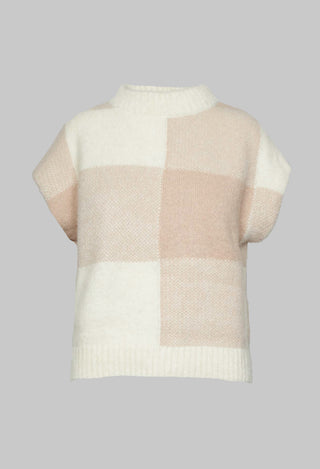 Knitted Vest Checked Jaquard in Beige