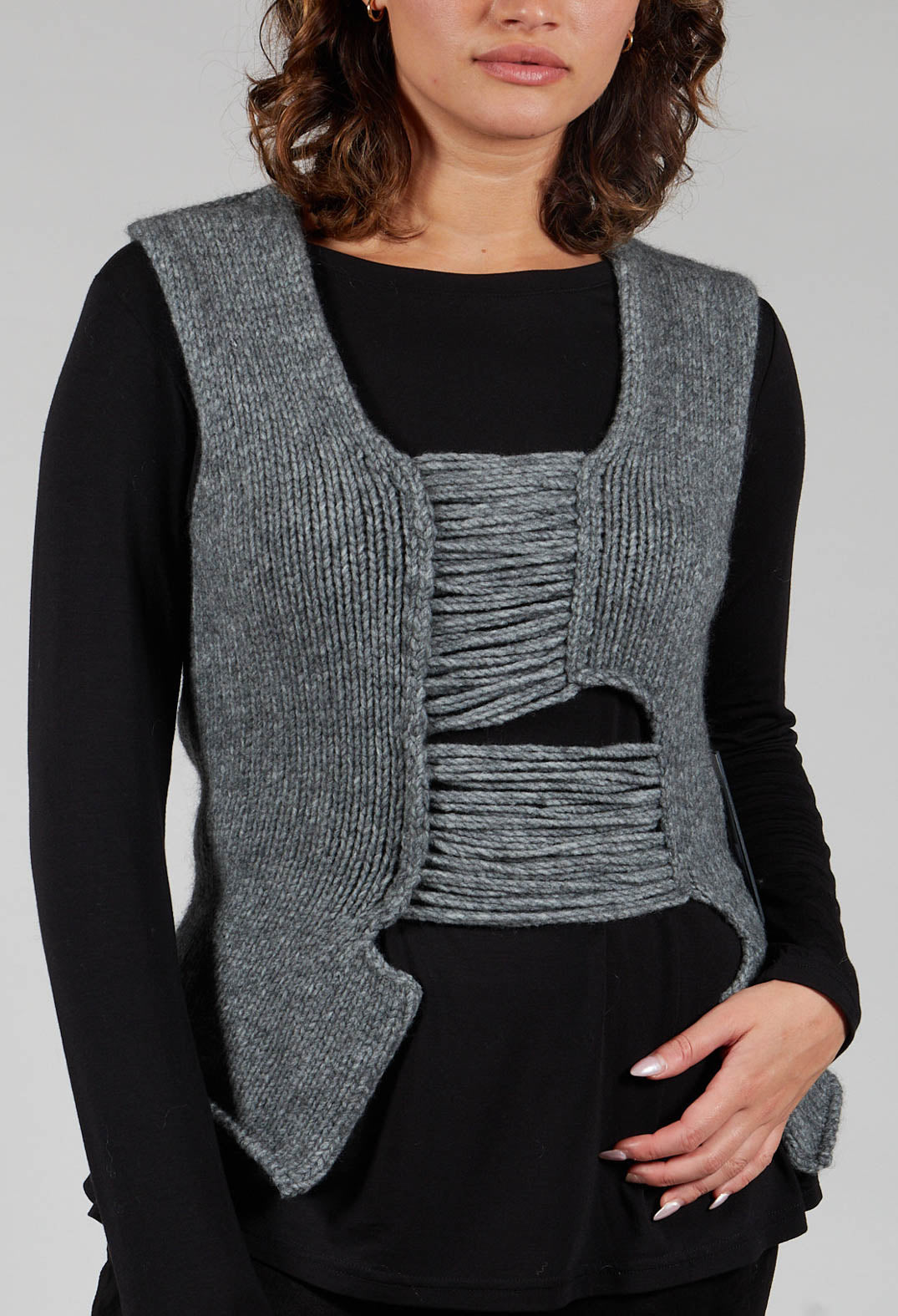 Knitted Vest with Ladder Feature in Grey