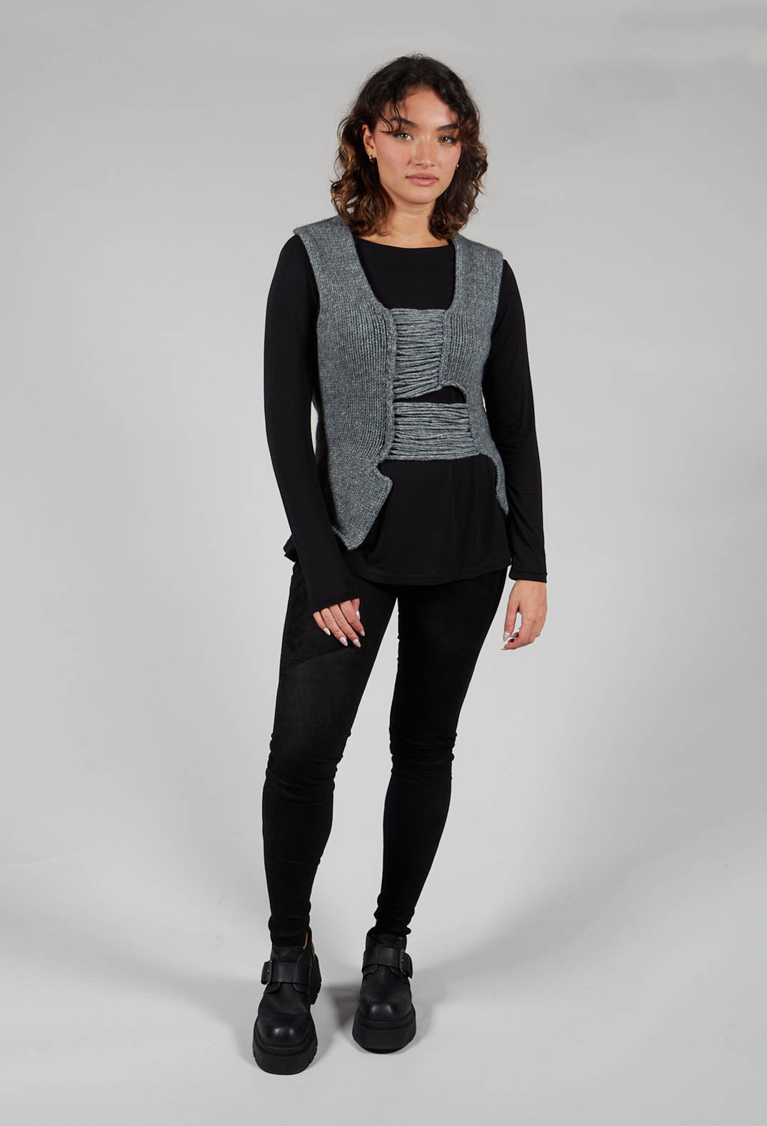 Knitted Vest with Ladder Feature in Grey