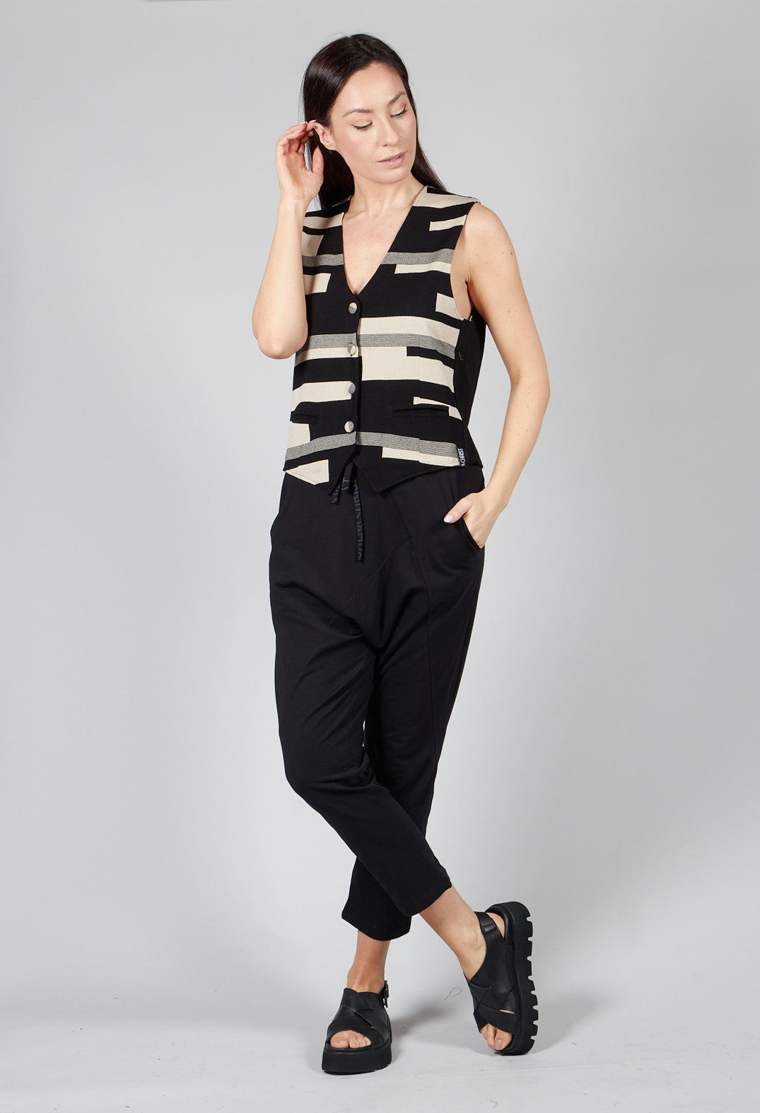 Knitted Waistcoat in Black and Sand