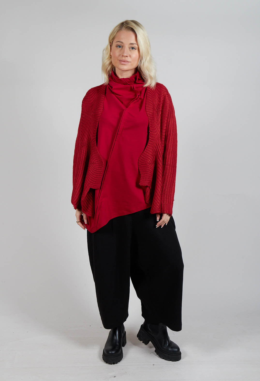 Knitted Wave Cardigan in Red