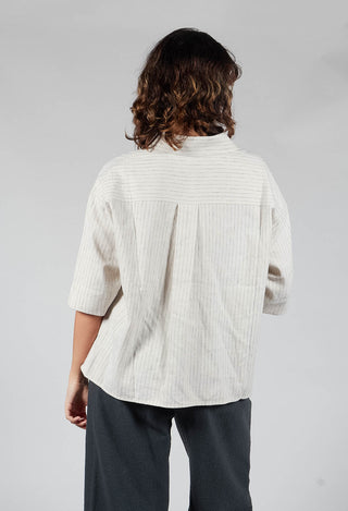 3/4 Sleeved Shirt with Statement Pocket in Ivory Stripe