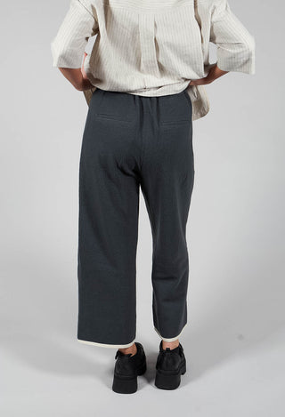 Pleated Trousers with Contrast Lining in Blue Grey