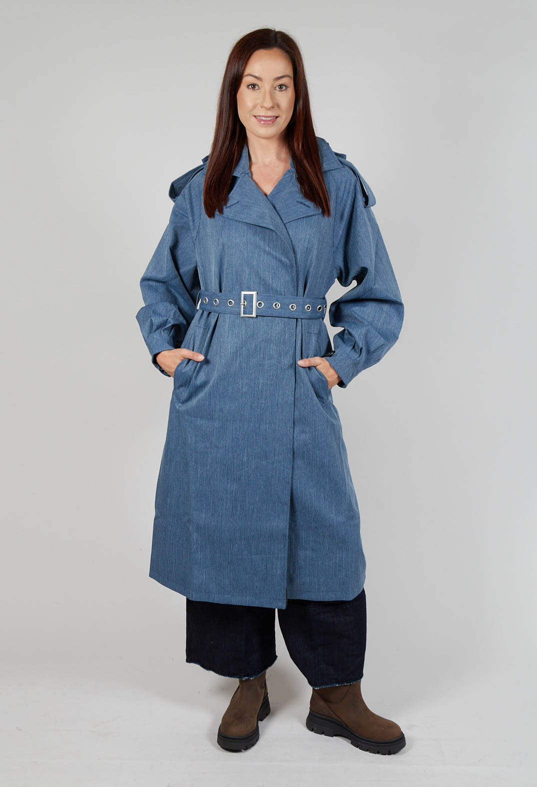 BRGN Maxi Trench Coat in Blue | Olivia May