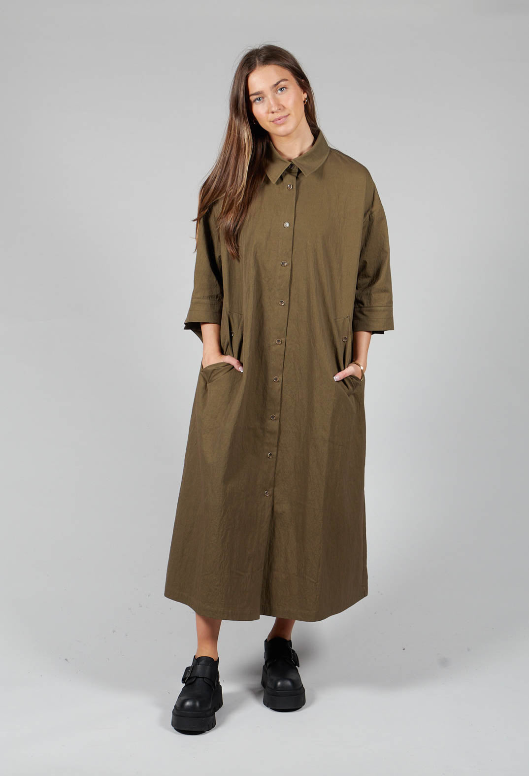 3/4 Sleeved Blouse Dress in Dark Khaki