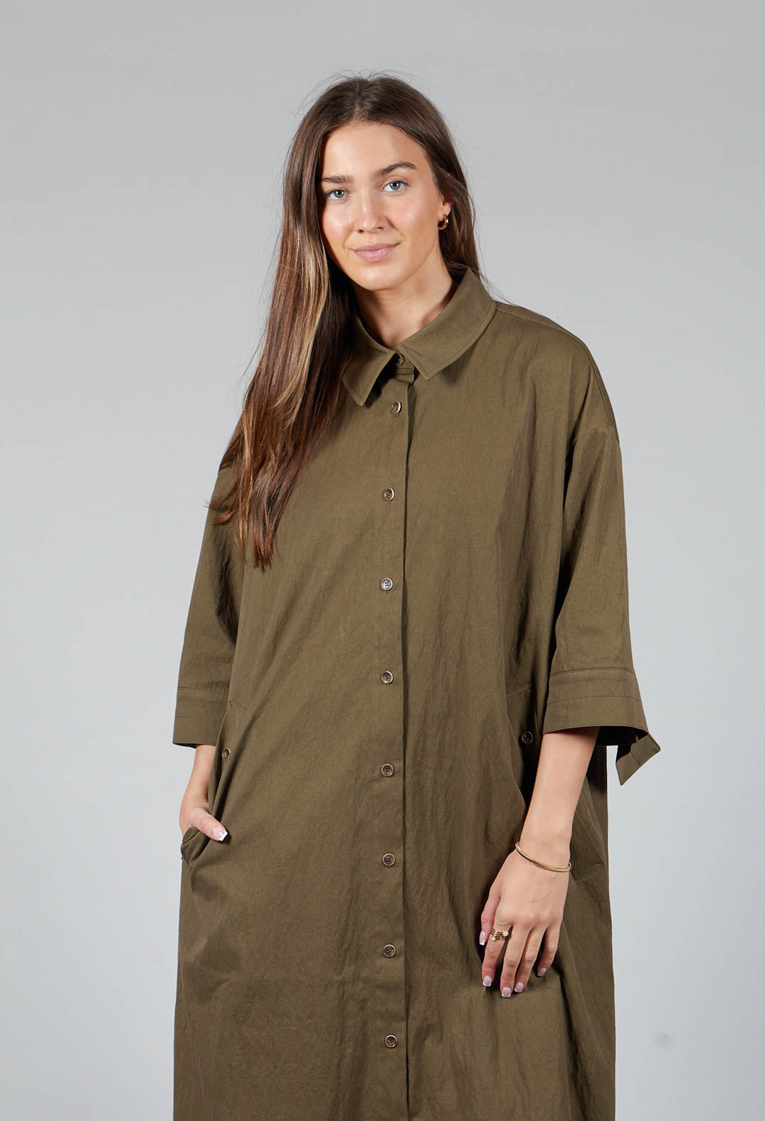 3/4 Sleeved Blouse Dress in Dark Khaki