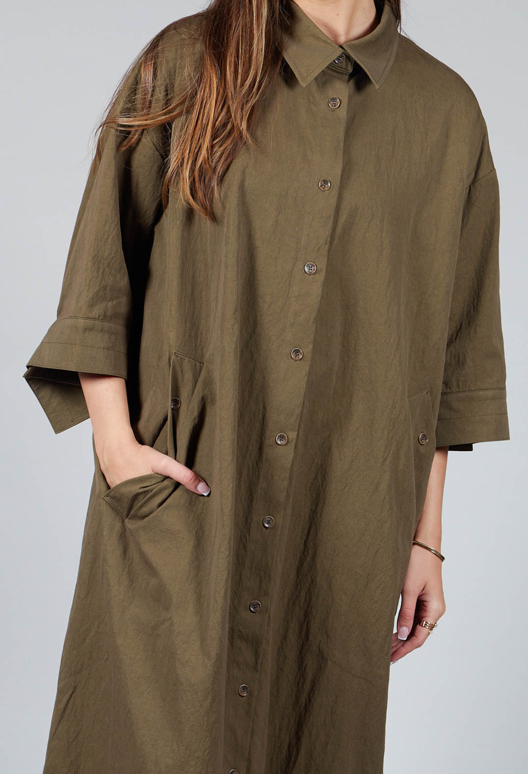 3/4 Sleeved Blouse Dress in Dark Khaki