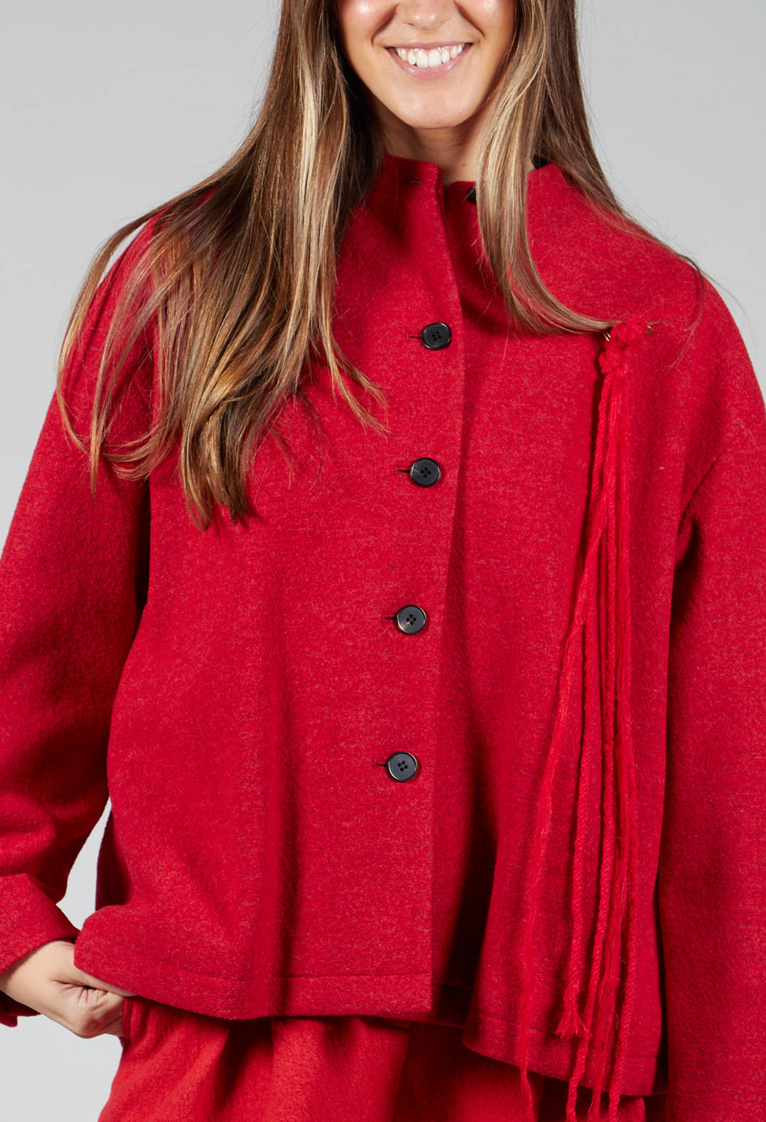 High Neck Jacket with Contrast Lining in Dark Red