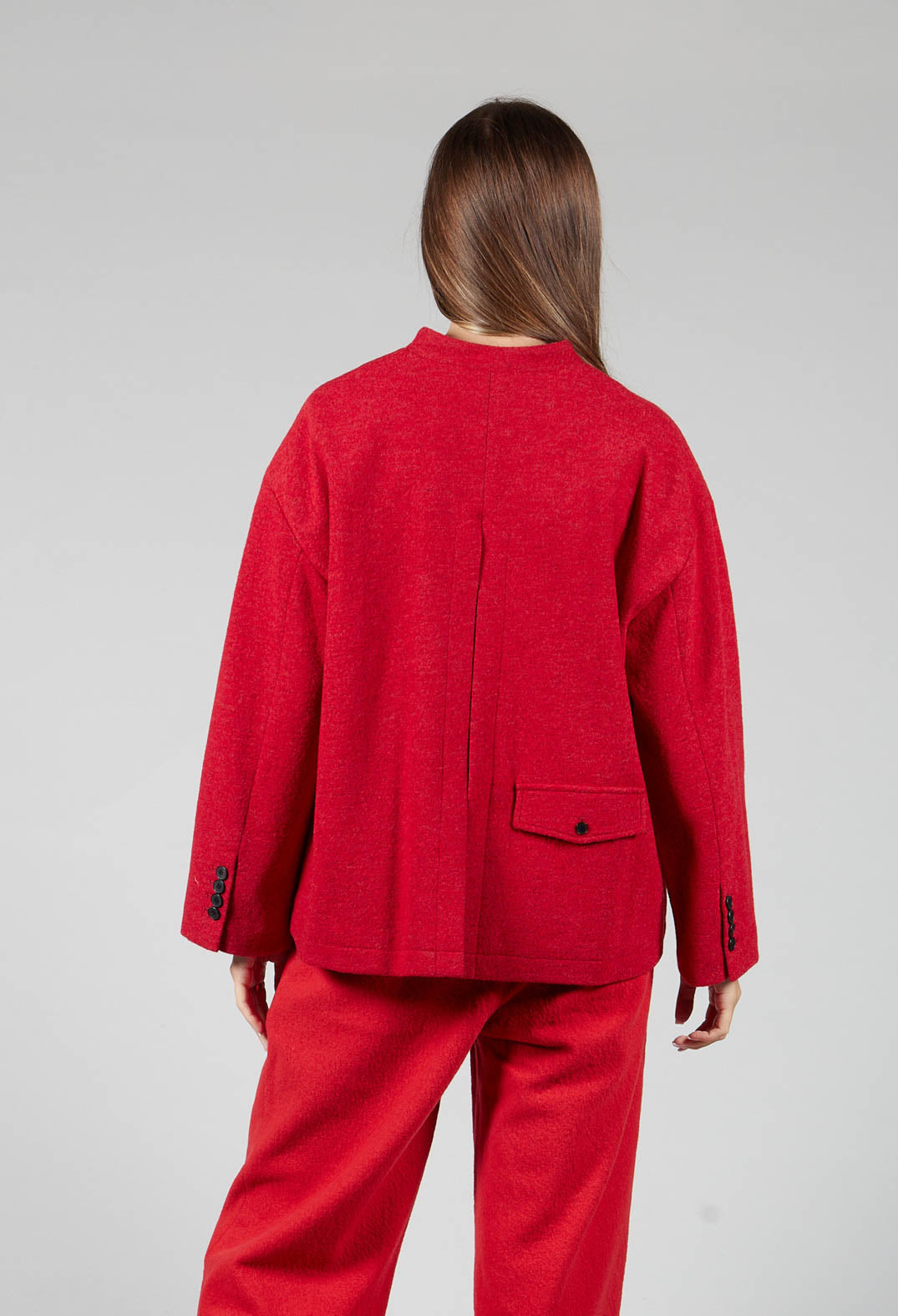 High Neck Jacket with Contrast Lining in Dark Red