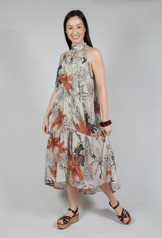 High-Neck Shift Dress in Palms Print