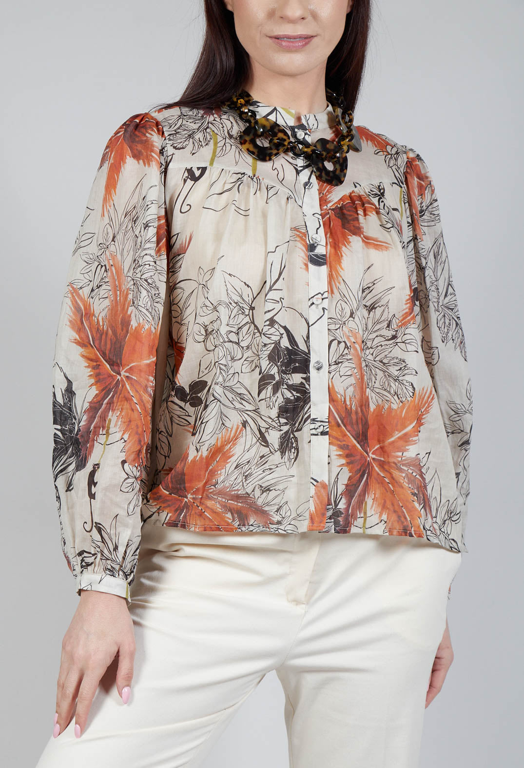Mandarin Collar Blouse in Palms Print